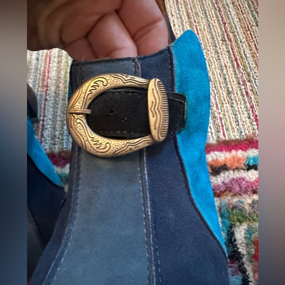 Fluevog NEARLY NEW Summer of Love Amor 60s-inspired blue suede clog-6.5 (fits 7) - Picture 10 of 16